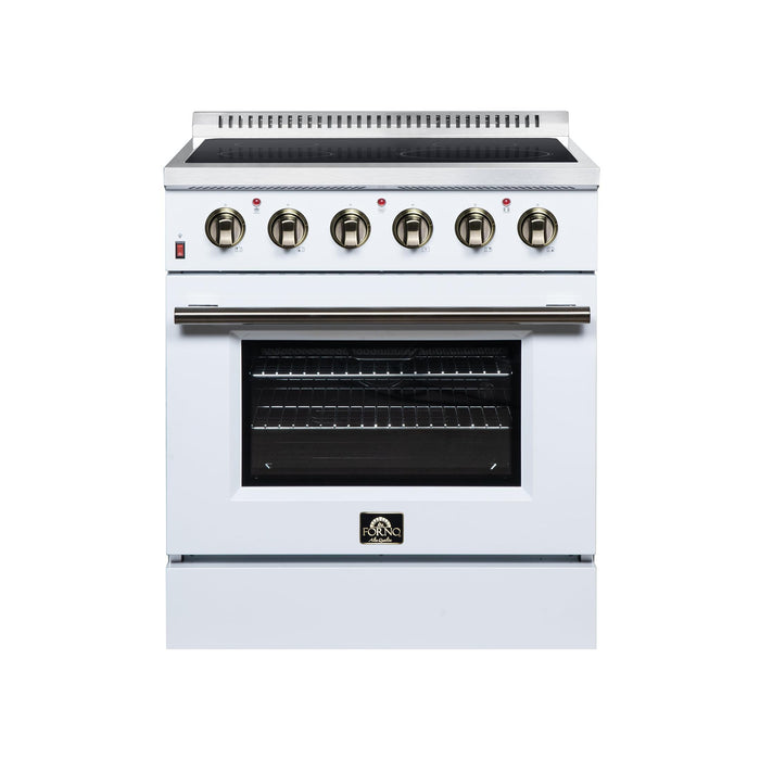Forno Galiano 30 Inch Freestanding Electric Range, 4 Radiant Burners, 4.32 Cu. Ft. True Convection Oven, Air Fryer Kit, White - FFSEL6083-30WHT