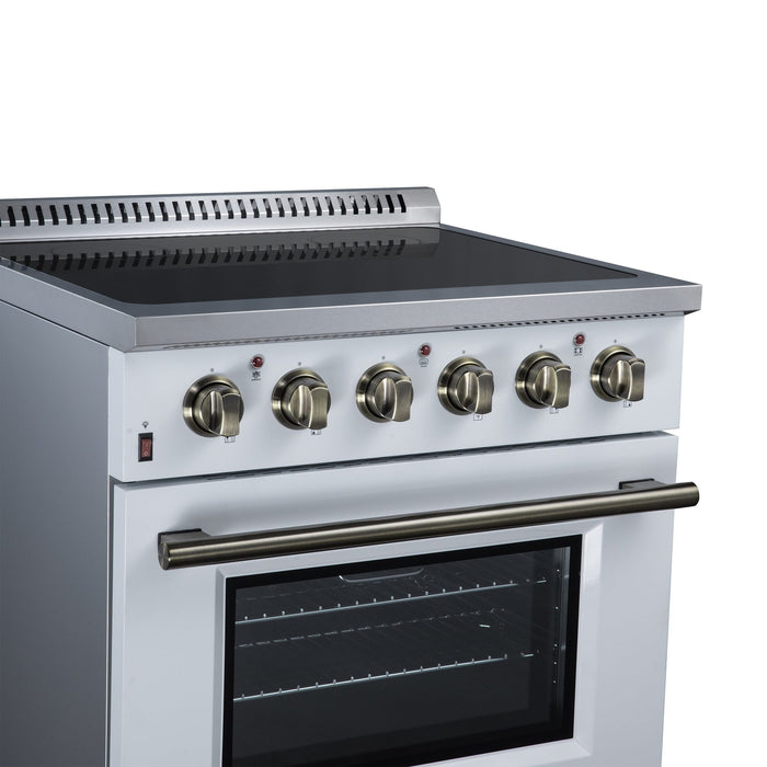 Forno Galiano 30 Inch Freestanding Electric Range, 4 Radiant Burners, 4.32 Cu. Ft. True Convection Oven, Air Fryer Kit, White - FFSEL6083-30WHT