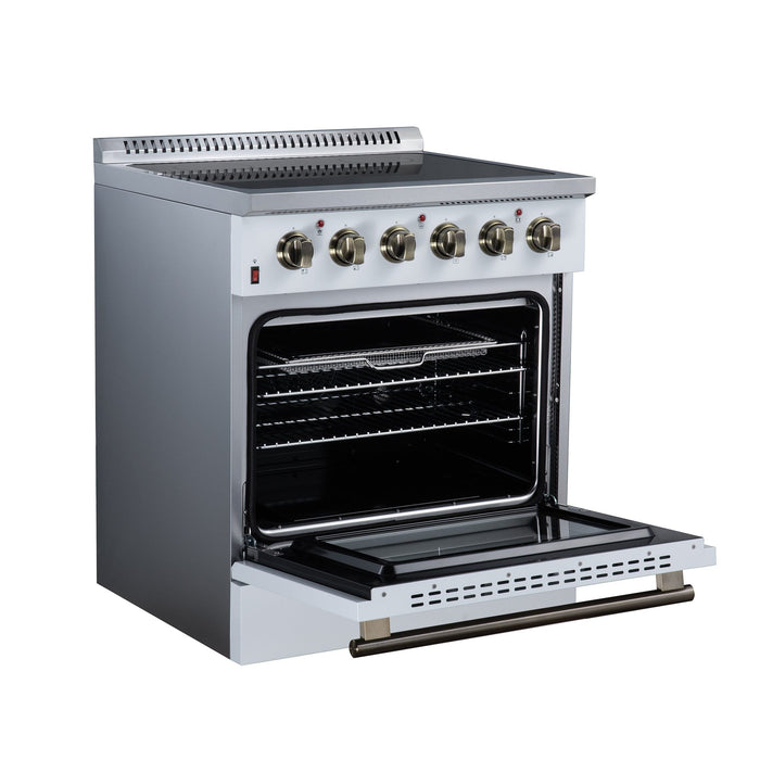 Forno Galiano 30 Inch Freestanding Electric Range, 4 Radiant Burners, 4.32 Cu. Ft. True Convection Oven, Air Fryer Kit, White - FFSEL6083-30WHT