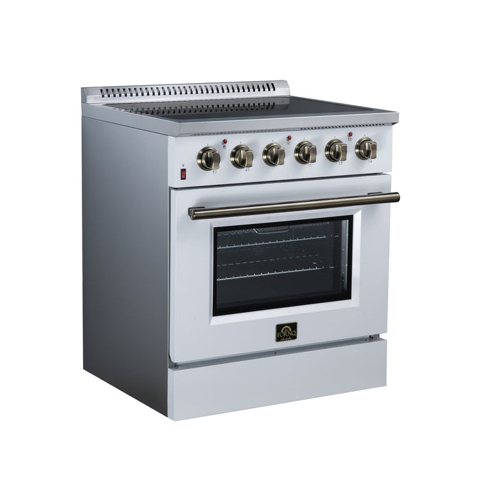 Forno Galiano 30 Inch Freestanding Electric Range, 4 Radiant Burners, 4.32 Cu. Ft. True Convection Oven, Air Fryer Kit, White - FFSEL6083-30WHT