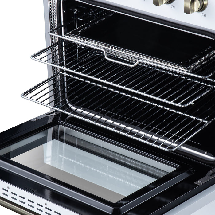 Forno Galiano 30 Inch Freestanding Electric Range, 4 Radiant Burners, 4.32 Cu. Ft. True Convection Oven, Air Fryer Kit, White - FFSEL6083-30WHT