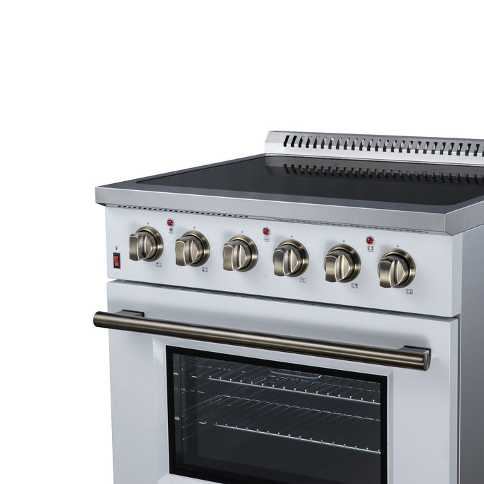 Forno Galiano 30 Inch Freestanding Electric Range, 4 Radiant Burners, 4.32 Cu. Ft. True Convection Oven, Air Fryer Kit, White - FFSEL6083-30WHT