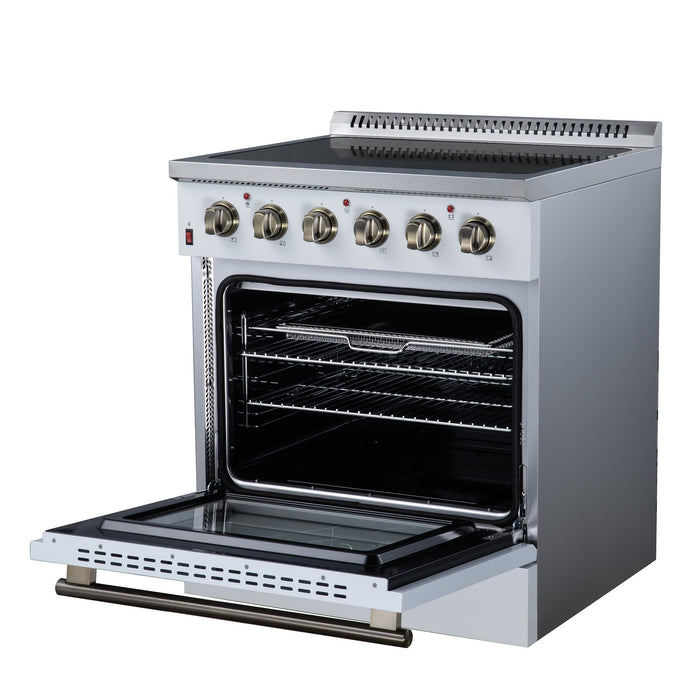 Forno Galiano 30 Inch Freestanding Electric Range, 4 Radiant Burners, 4.32 Cu. Ft. True Convection Oven, Air Fryer Kit, White - FFSEL6083-30WHT