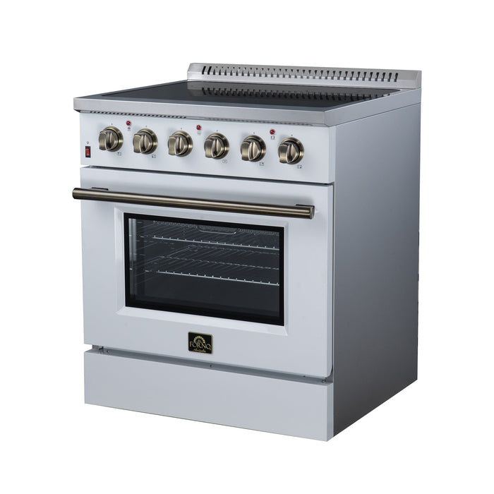 Forno Galiano 30 Inch Freestanding Electric Range, 4 Radiant Burners, 4.32 Cu. Ft. True Convection Oven, Air Fryer Kit, White - FFSEL6083-30WHT