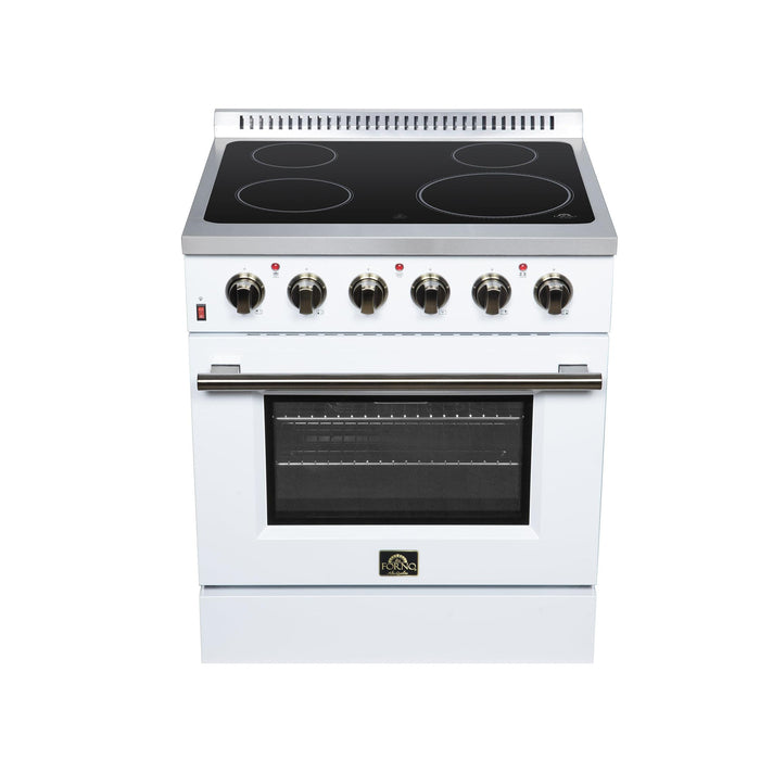 Forno Galiano 30 Inch Freestanding Electric Range, 4 Radiant Burners, 4.32 Cu. Ft. True Convection Oven, Air Fryer Kit, White - FFSEL6083-30WHT