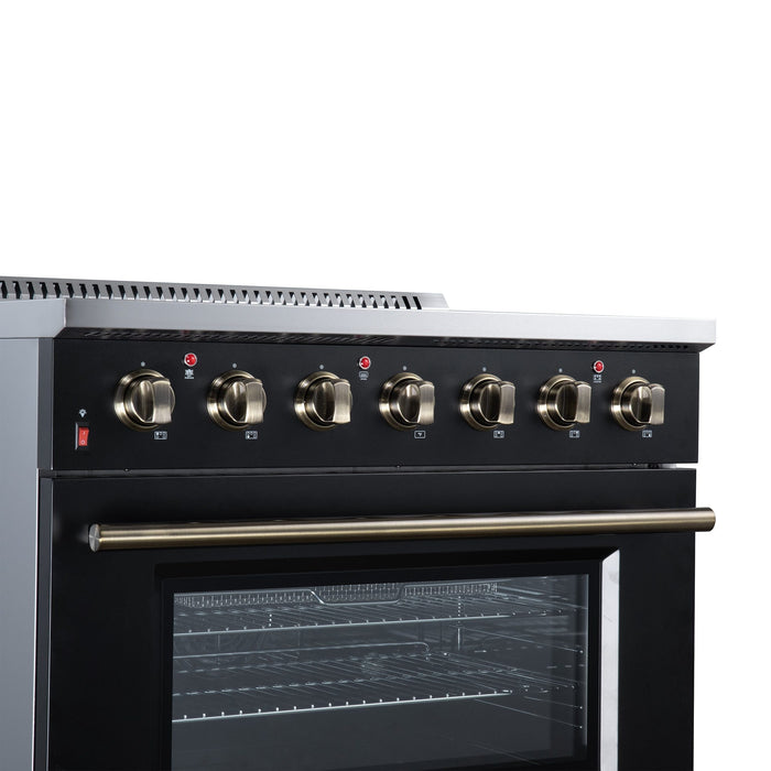 Forno Galiano 36 Inch Freestanding Electric Range, 5 Radiant Burners, 5.36 Cu. Ft. True Convection Oven, Air Fryer Kit, Black - FFSEL6083-36BLK