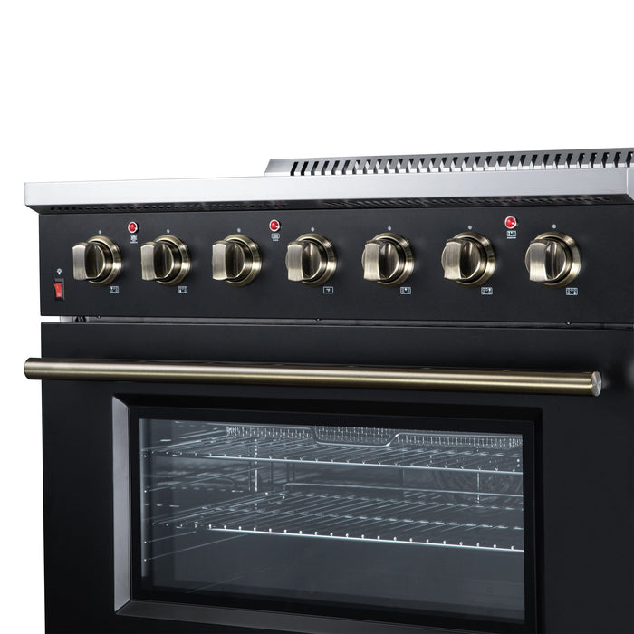 Forno Galiano 36 Inch Freestanding Electric Range, 5 Radiant Burners, 5.36 Cu. Ft. True Convection Oven, Air Fryer Kit, Black - FFSEL6083-36BLK