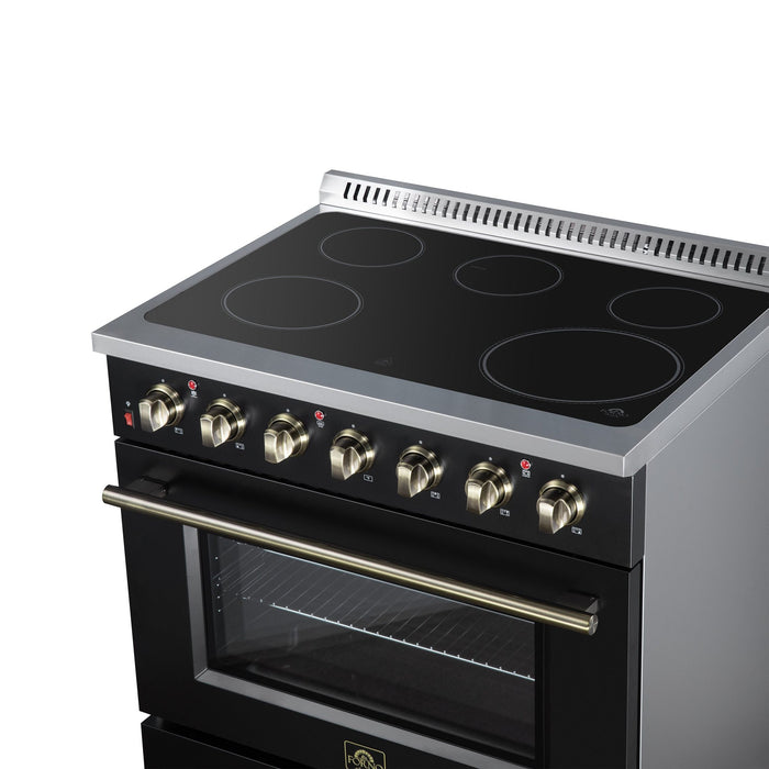 Forno Galiano 36 Inch Freestanding Electric Range, 5 Radiant Burners, 5.36 Cu. Ft. True Convection Oven, Air Fryer Kit, Black - FFSEL6083-36BLK