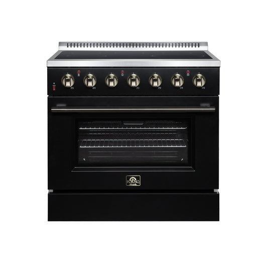 Forno Galiano 36 Inch Freestanding Electric Range, 5 Radiant Burners, 5.36 Cu. Ft. True Convection Oven, Air Fryer Kit, Black - FFSEL6083-36BLK