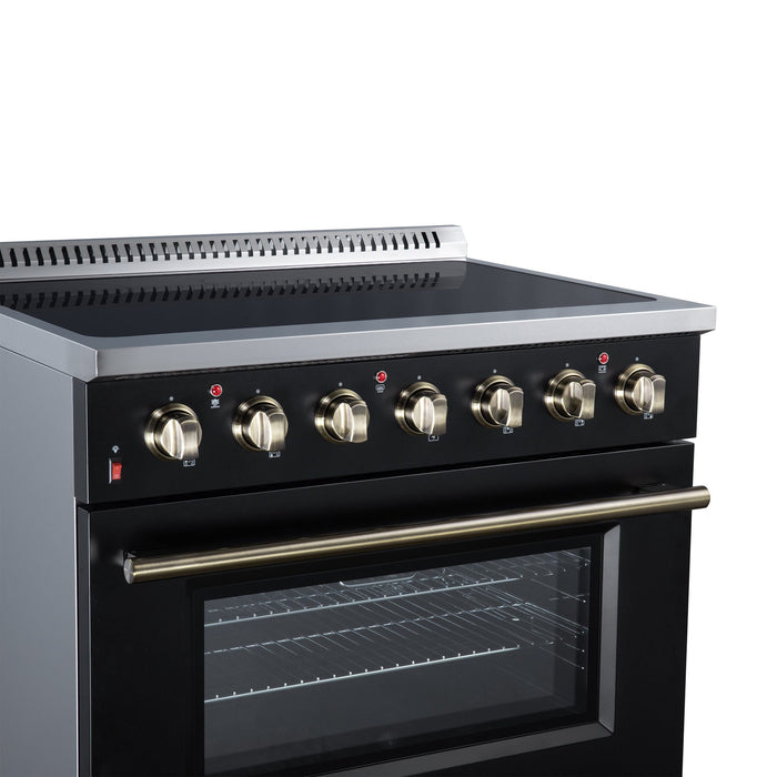 Forno Galiano 36 Inch Freestanding Electric Range, 5 Radiant Burners, 5.36 Cu. Ft. True Convection Oven, Air Fryer Kit, Black - FFSEL6083-36BLK