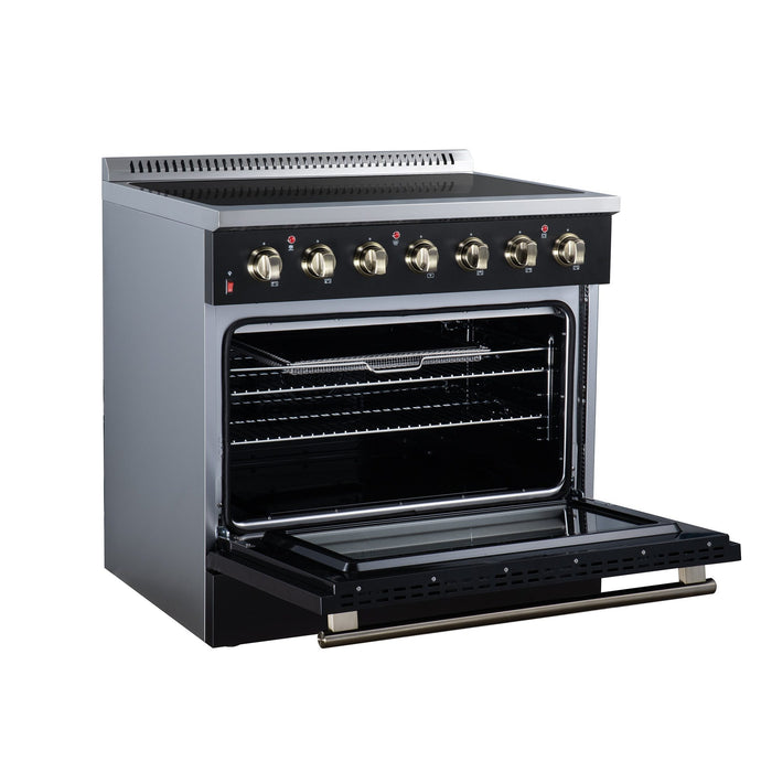 Forno Galiano 36 Inch Freestanding Electric Range, 5 Radiant Burners, 5.36 Cu. Ft. True Convection Oven, Air Fryer Kit, Black - FFSEL6083-36BLK