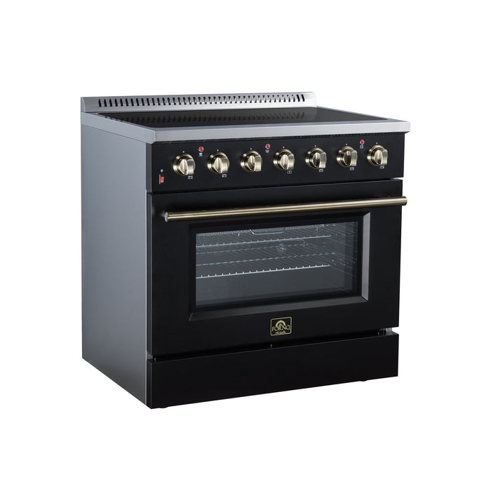 Forno Galiano 36 Inch Freestanding Electric Range, 5 Radiant Burners, 5.36 Cu. Ft. True Convection Oven, Air Fryer Kit, Black - FFSEL6083-36BLK