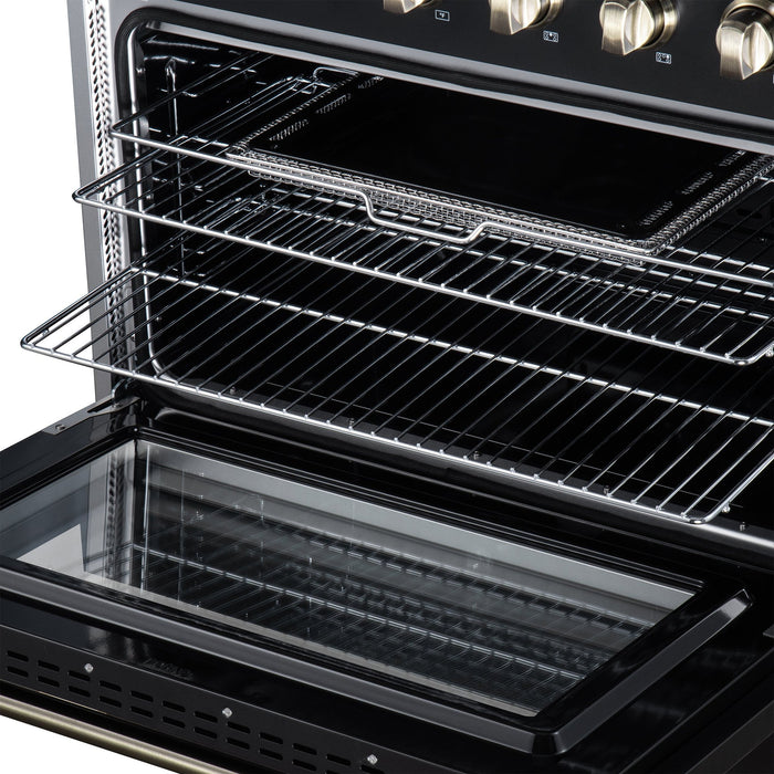 Forno Galiano 36 Inch Freestanding Electric Range, 5 Radiant Burners, 5.36 Cu. Ft. True Convection Oven, Air Fryer Kit, Black - FFSEL6083-36BLK