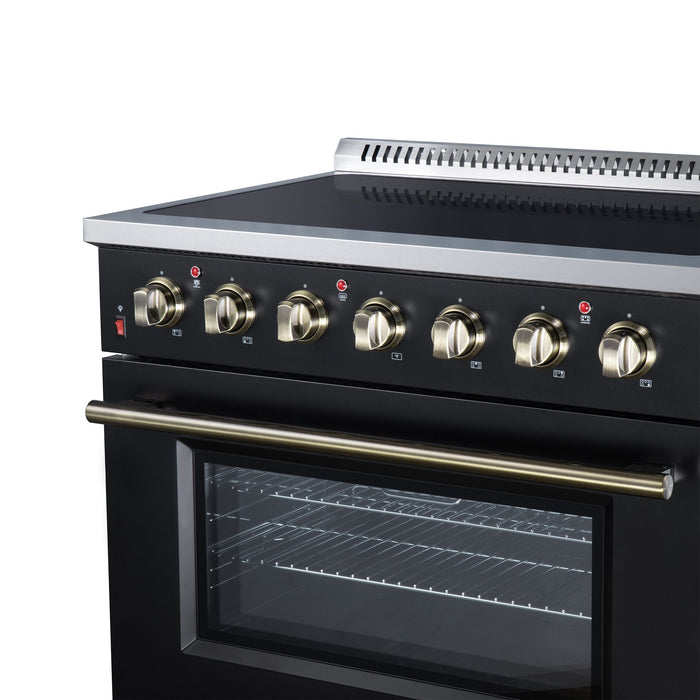 Forno Galiano 36 Inch Freestanding Electric Range, 5 Radiant Burners, 5.36 Cu. Ft. True Convection Oven, Air Fryer Kit, Black - FFSEL6083-36BLK