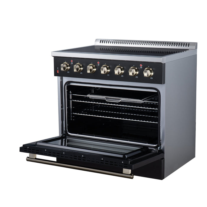 Forno Galiano 36 Inch Freestanding Electric Range, 5 Radiant Burners, 5.36 Cu. Ft. True Convection Oven, Air Fryer Kit, Black - FFSEL6083-36BLK