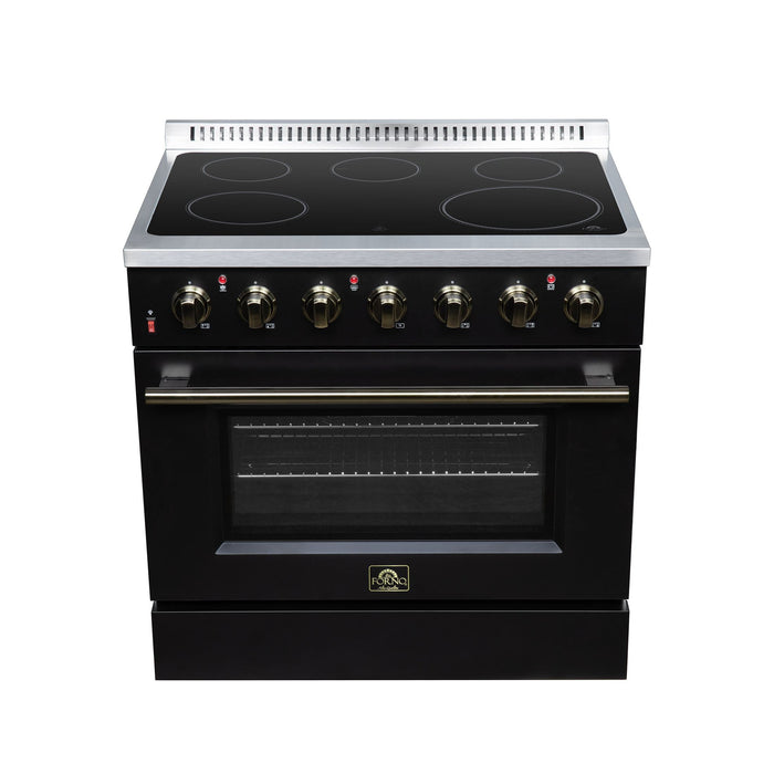 Forno Galiano 36 Inch Freestanding Electric Range, 5 Radiant Burners, 5.36 Cu. Ft. True Convection Oven, Air Fryer Kit, Black - FFSEL6083-36BLK