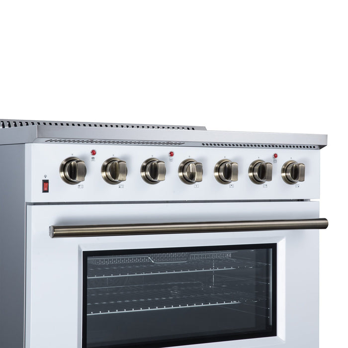 Forno Galiano 36 Inch Freestanding Electric Range, 5 Radiant Burners, 5.36 Cu. Ft. True Convection Oven, Air Fryer Kit, White - FFSEL6083-36WHT