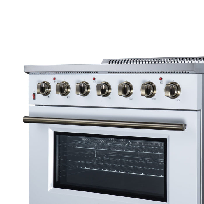 Forno Galiano 36 Inch Freestanding Electric Range, 5 Radiant Burners, 5.36 Cu. Ft. True Convection Oven, Air Fryer Kit, White - FFSEL6083-36WHT
