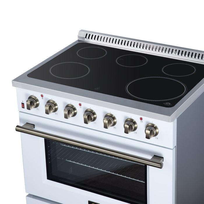 Forno Galiano 36 Inch Freestanding Electric Range, 5 Radiant Burners, 5.36 Cu. Ft. True Convection Oven, Air Fryer Kit, White - FFSEL6083-36WHT