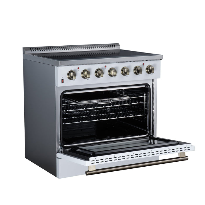 Forno Galiano 36 Inch Freestanding Electric Range, 5 Radiant Burners, 5.36 Cu. Ft. True Convection Oven, Air Fryer Kit, White - FFSEL6083-36WHT