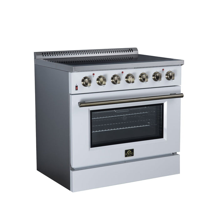 Forno Galiano 36 Inch Freestanding Electric Range, 5 Radiant Burners, 5.36 Cu. Ft. True Convection Oven, Air Fryer Kit, White - FFSEL6083-36WHT