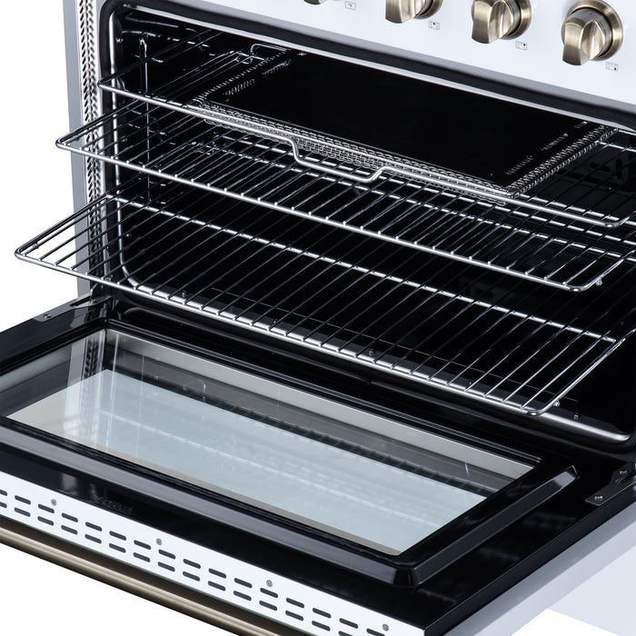 Forno Galiano 36 Inch Freestanding Electric Range, 5 Radiant Burners, 5.36 Cu. Ft. True Convection Oven, Air Fryer Kit, White - FFSEL6083-36WHT