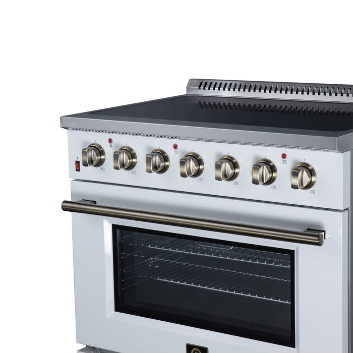 Forno Galiano 36 Inch Freestanding Electric Range, 5 Radiant Burners, 5.36 Cu. Ft. True Convection Oven, Air Fryer Kit, White - FFSEL6083-36WHT