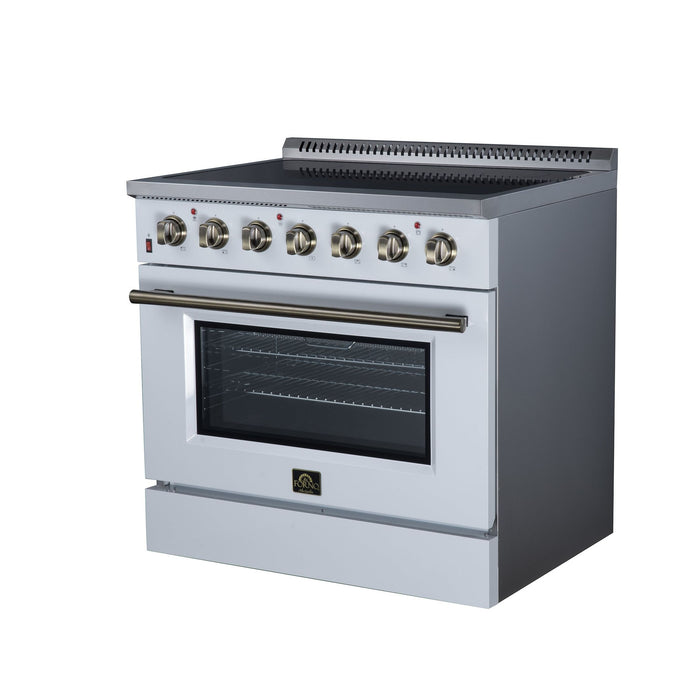 Forno Galiano 36 Inch Freestanding Electric Range, 5 Radiant Burners, 5.36 Cu. Ft. True Convection Oven, Air Fryer Kit, White - FFSEL6083-36WHT