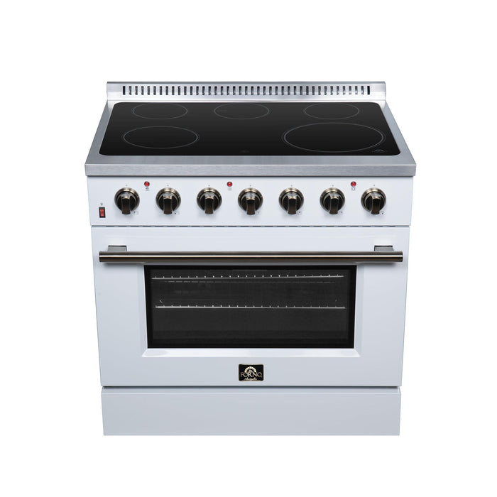 Forno Galiano 36 Inch Freestanding Electric Range, 5 Radiant Burners, 5.36 Cu. Ft. True Convection Oven, Air Fryer Kit, White - FFSEL6083-36WHT