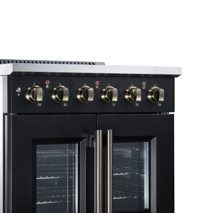 Forno Galiano 30 Inch French Door Electric Range, 4 Radiant Burners, 4.32 Cu. Ft. True Convection Oven, Air Fryer Kit, Black - FFSEL6917-30BLK