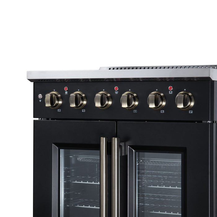 Forno Galiano 30 Inch French Door Electric Range, 4 Radiant Burners, 4.32 Cu. Ft. True Convection Oven, Air Fryer Kit, Black - FFSEL6917-30BLK