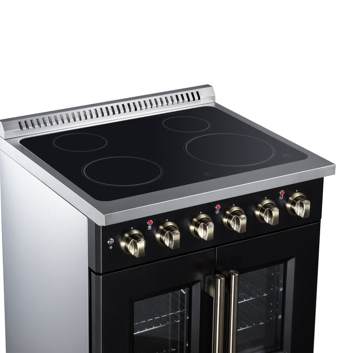 Forno Galiano 30 Inch French Door Electric Range, 4 Radiant Burners, 4.32 Cu. Ft. True Convection Oven, Air Fryer Kit, Black - FFSEL6917-30BLK