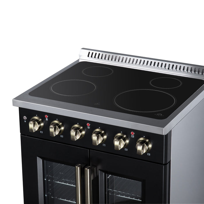 Forno Galiano 30 Inch French Door Electric Range, 4 Radiant Burners, 4.32 Cu. Ft. True Convection Oven, Air Fryer Kit, Black - FFSEL6917-30BLK