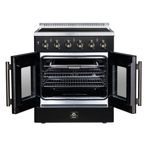 Forno Galiano 30 Inch French Door Electric Range, 4 Radiant Burners, 4.32 Cu. Ft. True Convection Oven, Air Fryer Kit, Black - FFSEL6917-30BLK