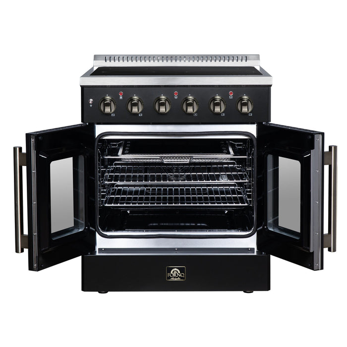 Forno Galiano 30 Inch French Door Electric Range, 4 Radiant Burners, 4.32 Cu. Ft. True Convection Oven, Air Fryer Kit, Black - FFSEL6917-30BLK