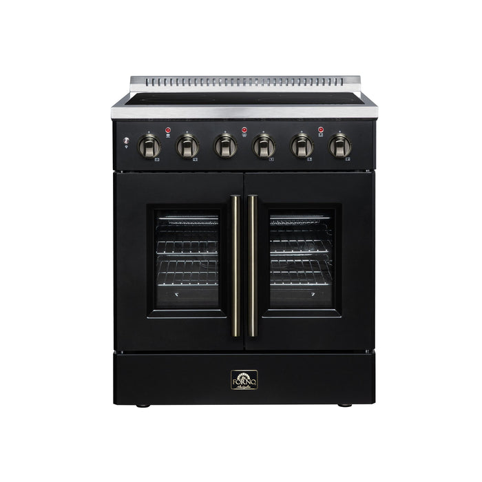 Forno Galiano 30 Inch French Door Electric Range, 4 Radiant Burners, 4.32 Cu. Ft. True Convection Oven, Air Fryer Kit, Black - FFSEL6917-30BLK