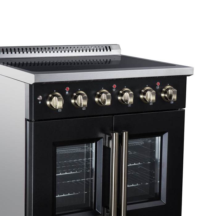 Forno Galiano 30 Inch French Door Electric Range, 4 Radiant Burners, 4.32 Cu. Ft. True Convection Oven, Air Fryer Kit, Black - FFSEL6917-30BLK