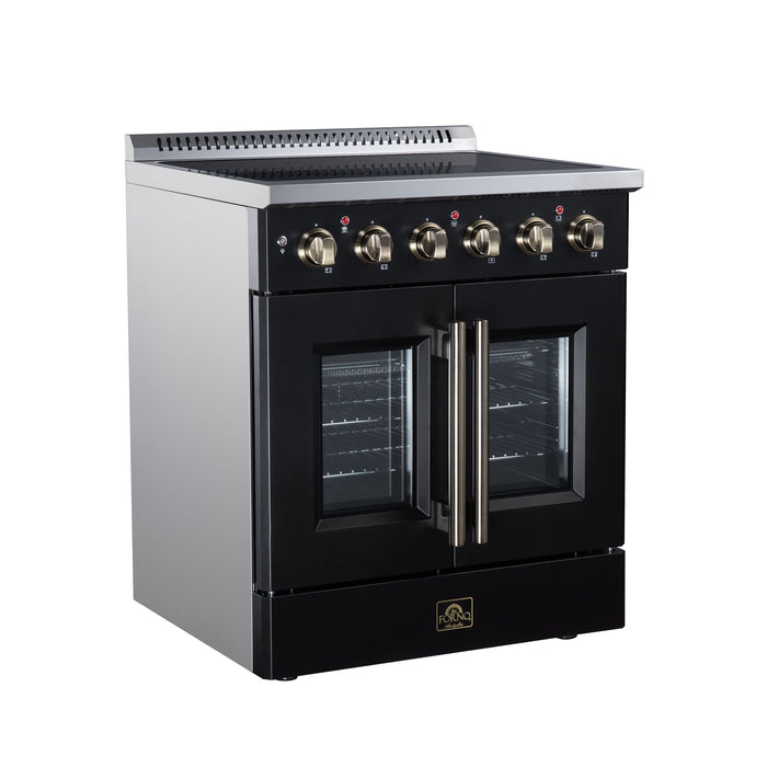 Forno Galiano 30 Inch French Door Electric Range, 4 Radiant Burners, 4.32 Cu. Ft. True Convection Oven, Air Fryer Kit, Black - FFSEL6917-30BLK