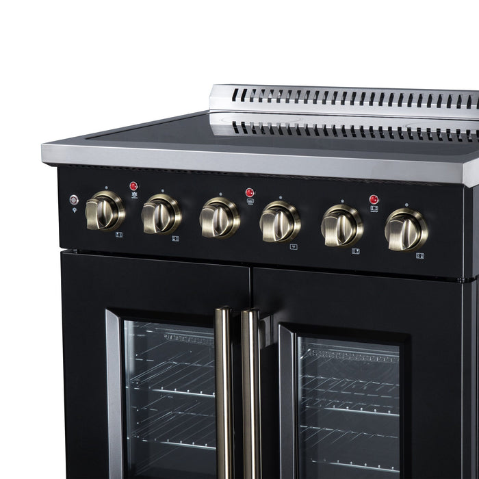 Forno Galiano 30 Inch French Door Electric Range, 4 Radiant Burners, 4.32 Cu. Ft. True Convection Oven, Air Fryer Kit, Black - FFSEL6917-30BLK