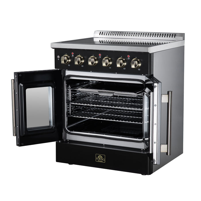 Forno Galiano 30 Inch French Door Electric Range, 4 Radiant Burners, 4.32 Cu. Ft. True Convection Oven, Air Fryer Kit, Black - FFSEL6917-30BLK
