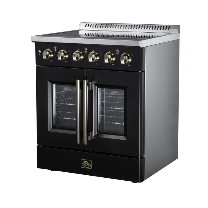 Forno Galiano 30 Inch French Door Electric Range, 4 Radiant Burners, 4.32 Cu. Ft. True Convection Oven, Air Fryer Kit, Black - FFSEL6917-30BLK