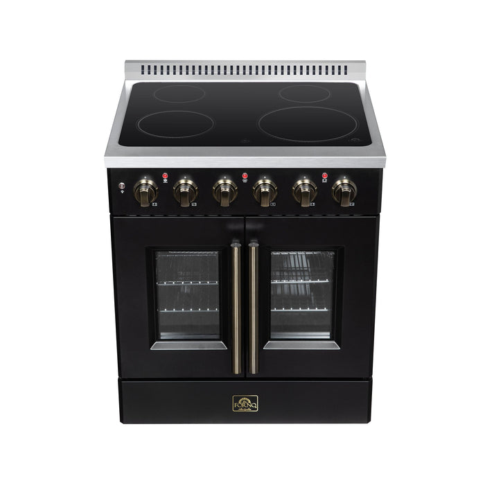 Forno Galiano 30 Inch French Door Electric Range, 4 Radiant Burners, 4.32 Cu. Ft. True Convection Oven, Air Fryer Kit, Black - FFSEL6917-30BLK