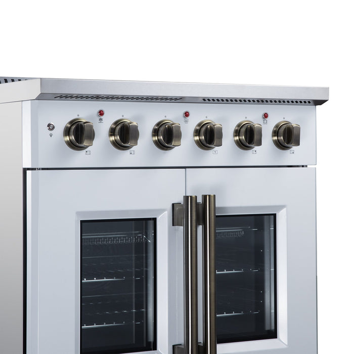 Forno Galiano 30 Inch French Door Electric Range, 4 Radiant Burners, 4.32 Cu. Ft. True Convection Oven, Air Fryer Kit, White - FFSEL6917-30WHT
