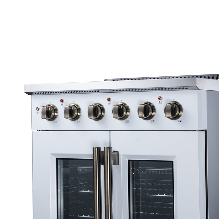 Forno Galiano 30 Inch French Door Electric Range, 4 Radiant Burners, 4.32 Cu. Ft. True Convection Oven, Air Fryer Kit, White - FFSEL6917-30WHT