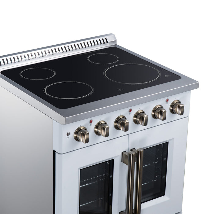 Forno Galiano 30 Inch French Door Electric Range, 4 Radiant Burners, 4.32 Cu. Ft. True Convection Oven, Air Fryer Kit, White - FFSEL6917-30WHT