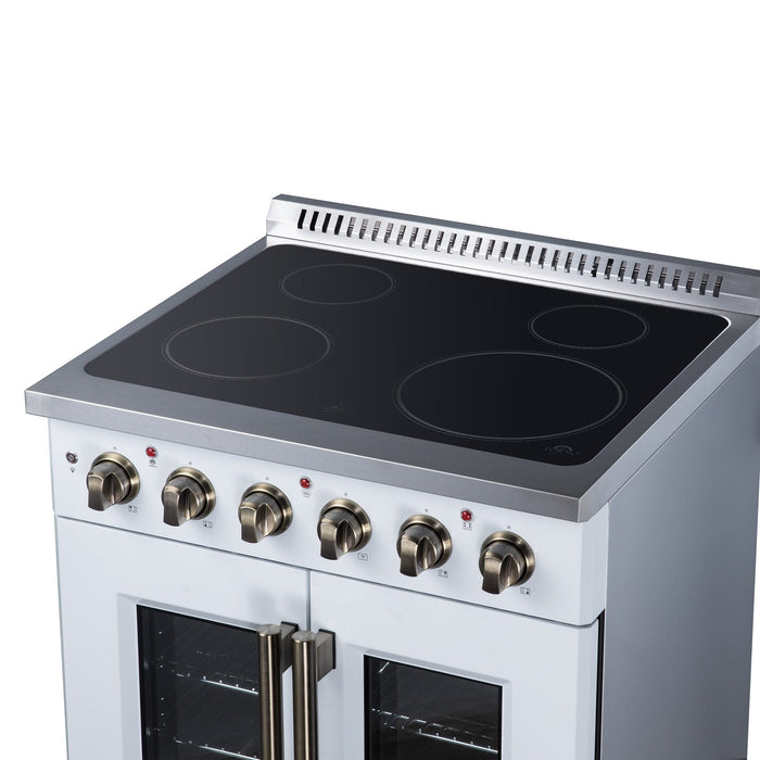 Forno Galiano 30 Inch French Door Electric Range, 4 Radiant Burners, 4.32 Cu. Ft. True Convection Oven, Air Fryer Kit, White - FFSEL6917-30WHT