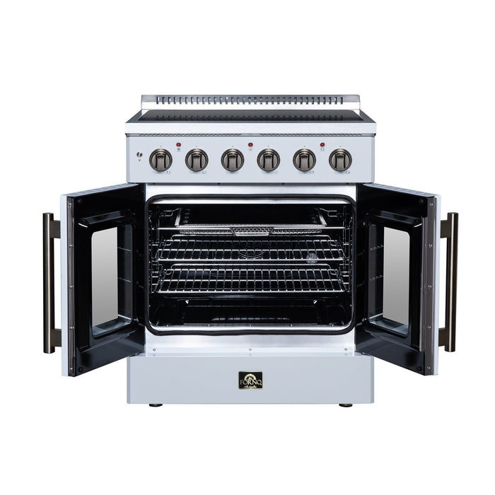 Forno Galiano 30 Inch French Door Electric Range, 4 Radiant Burners, 4.32 Cu. Ft. True Convection Oven, Air Fryer Kit, White - FFSEL6917-30WHT