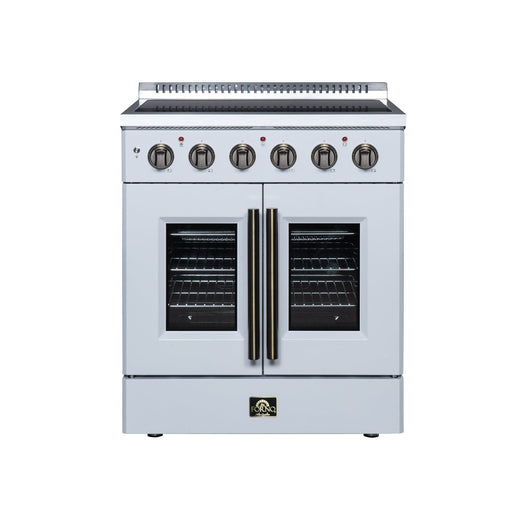 Forno Galiano 30 Inch French Door Electric Range, 4 Radiant Burners, 4.32 Cu. Ft. True Convection Oven, Air Fryer Kit, White - FFSEL6917-30WHT