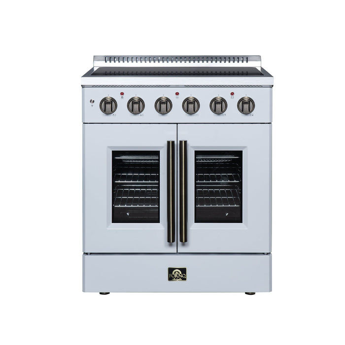 Forno Galiano 30 Inch French Door Electric Range, 4 Radiant Burners, 4.32 Cu. Ft. True Convection Oven, Air Fryer Kit, White - FFSEL6917-30WHT
