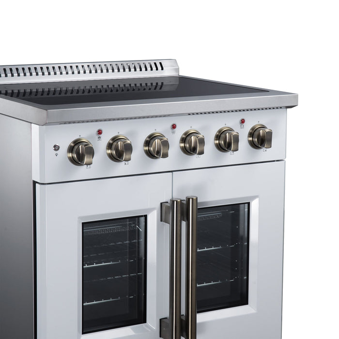 Forno Galiano 30 Inch French Door Electric Range, 4 Radiant Burners, 4.32 Cu. Ft. True Convection Oven, Air Fryer Kit, White - FFSEL6917-30WHT